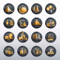 Oil industry icons set. Vector illustration in a flat style on grey background Royalty Free Stock Photo