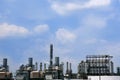 Oil industry installation, metal skyline blue sky