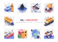 Oil industry isometric icons set. Extraction and transportation Royalty Free Stock Photo