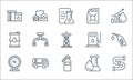 oil industry line icons. linear set. quality vector line set such as pipe, fire extinguisher, meter, test tube, tank truck, barrel Royalty Free Stock Photo