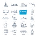 Oil industry line icons set. Gas station, factory, transportation, buildings. Royalty Free Stock Photo