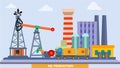 Oil industry mining production concept vector illustration flat. Oil factory plant obtaining manufacturing facilities