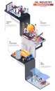 Oil industry modern isometric infographics. 3d isometry graphic design with research team, refinery plant, gas station. Oil Royalty Free Stock Photo