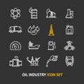 Oil Industry Outline Icon Set. Vector