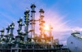 Oil Industry Refinery factory at Sunset, petrochemic Royalty Free Stock Photo