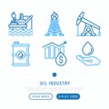 Oil industry thin line icons set
