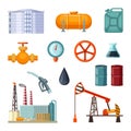 Oil industry. Vector pictures set of petroleum extraction