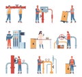 Oil industry workers. Gas and petroleum workers characters. Professional engineers in uniform, chemical employee Royalty Free Stock Photo