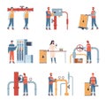 Oil industry workers. Gas and petroleum workers characters. Professional engineers in uniform, chemical employee, pipeline Royalty Free Stock Photo