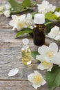 Oil of jasmine. Aromatherapy with jasmine oil. Jasmine flowers