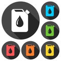 Oil jerrycan icons set with long shadow