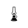 Oil Lamp, Camping Kerosene Gas Lantern. Flat Vector Icon illustration. Simple black symbol on white background. Kerosene Lamp, Royalty Free Stock Photo