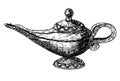 Oil Lamp. Iron or clay lamp isolated icon with decoration. A luminaire that burns oil or fat. Genie Lamp Arab design