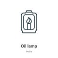 Oil lamp outline vector icon. Thin line black oil lamp icon, flat vector simple element illustration from editable india concept Royalty Free Stock Photo