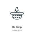 Oil lamp outline vector icon. Thin line black oil lamp icon, flat vector simple element illustration from editable india and holi Royalty Free Stock Photo