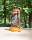 The oil lamp standing on a roof of the car on show of collection Retrofest cars