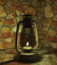 Oil lamp in a stone cave