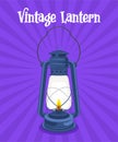 Vintage lantern light or oil lamp vector illustration