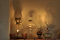 Oil lamps. Ornament on the mantelpiece. Light. The Middle Ages. Royalty Free Stock Photo