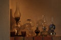 Oil lamps. Ornament on the mantelpiece. Light source. Royalty Free Stock Photo