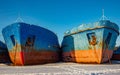 Oil-loading river vessels in a ship repair plant Royalty Free Stock Photo