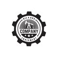 Oil mining with circle gear badge logo design inspiration
