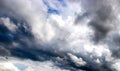 Oil paint background of the dark steel clouds and blue sky