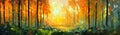 oil paint Beautiful nature background forest at sunrise . Beautiful forest panorama landscape Royalty Free Stock Photo