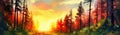 oil paint Beautiful nature background forest at sunrise . Beautiful forest panorama landscape Royalty Free Stock Photo