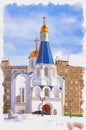 Murmansk. Cityscape. Temple of the Savior on Waters. Imitation of a picture. Oil paint. Illustration