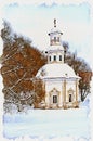 Chapel Pyatnitsky well. Imitation of a picture. Oil paint. Illustration