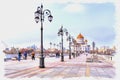 View of the Cathedral of Christ the Savior. Imitation of a picture. Oil paint. Illustration