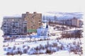 Murmansk. Cityscape. Lighthouse. Temple of the Savior on Waters. Imitation of a picture. Oil paint. Illustration