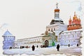 Trinity Lavra of St. Sergius. Imitation of a picture. Oil paint. Illustration