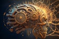 Oil paint style steampunk head, gears and mechanism pattern, generative AI