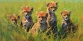 Oil painted cheetah cubs on a sunny day