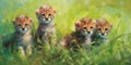 Oil painted cheetah cubs on a sunny day