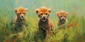 Oil painted cheetah cubs on a sunny day