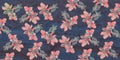 Oil painted pink floral textile cloths design background.