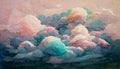 Pink and blue fluffy clouds oil painted background. ai
