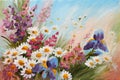 Oil Painting - abstract illustration of flowers, daisies, greens Royalty Free Stock Photo