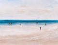 Oil Painting - Abstract View of People Relaxing On Beach