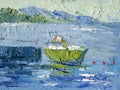 Oil painting, art, landscape, river, sea, ocean, pier, digital seascape