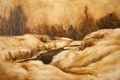 Oil painting autumn landscape sketch, sepia art Royalty Free Stock Photo