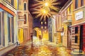 Oil painting of autumn street. Royalty Free Stock Photo