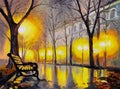 Oil painting of autumn street, art work Royalty Free Stock Photo