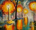 Oil painting of autumn street, art work Royalty Free Stock Photo