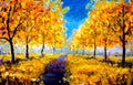 Oil Painting - autumn, yellow foliage, park, autumn trees