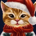 Oil painting of beautiful kitten for New Year and Christmas. Royalty Free Stock Photo