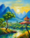 oil painting of beautiful nature Royalty Free Stock Photo